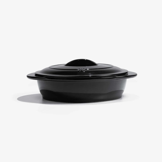 Xtrema professional black ceramic covered casserole dish on a white background