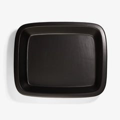 Top-down view of a matte black Xtrema pure ceramic rectangular baking dish.