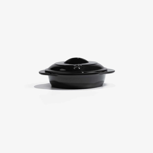 Xtrema pure ceramic cookware black covered casserole dish on a white background