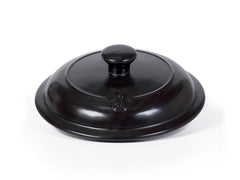 A professional black Xtrema pure ceramic cookware lid with a rounded knob on a white background.