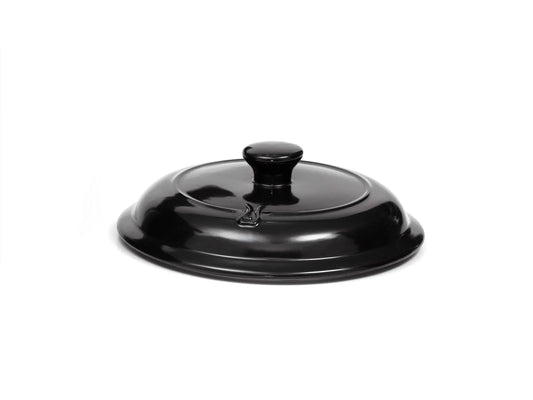 Professional Xtrema black pure ceramic cookware lid with a center knob on a white background.