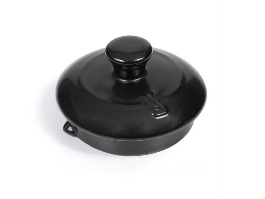 Xtrema black pure ceramic pot with lid on a white background.