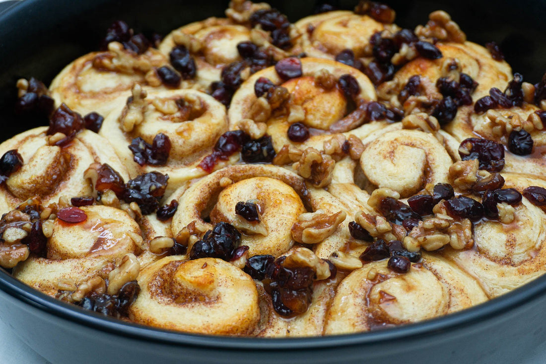 Cinnamon Buns with Cranberry Maple Crunch