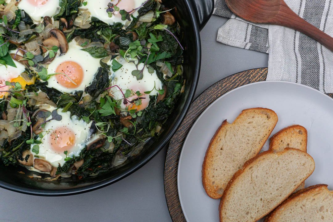 Mushroom and Kale Baked Eggs